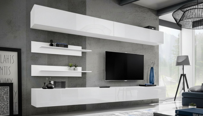Wit woonkamer wand set 6-delig - luxe modern houten meubilair - wandkast tv-standaard