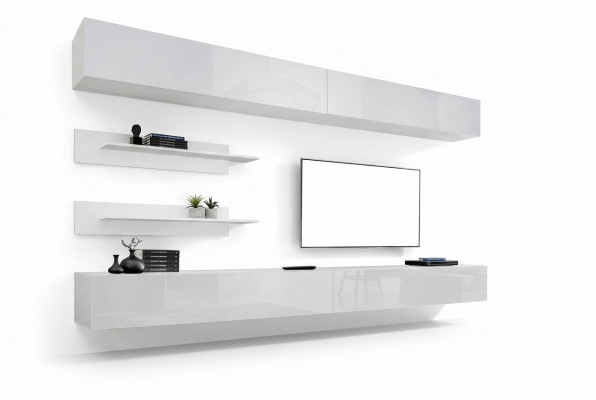 Wit woonkamer wand set 6-delig - luxe modern houten meubilair - wandkast tv-standaard