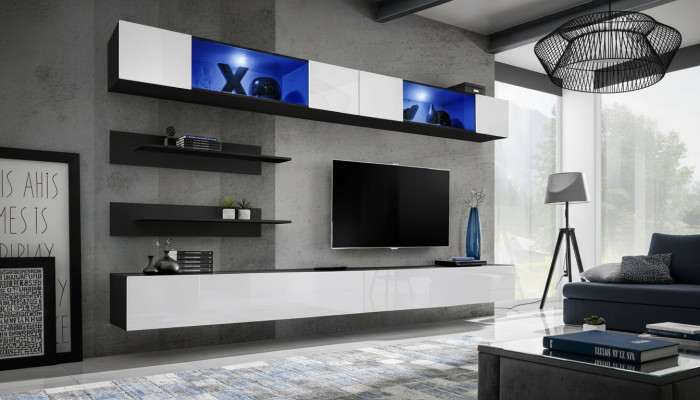 Houten meubel woonkamer 2x wandkast wandplanken design set inrichting