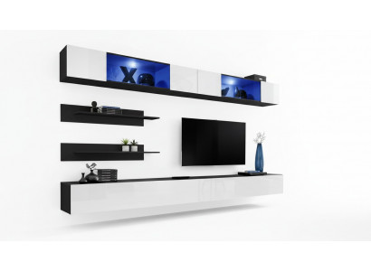 Houten meubel woonkamer 2x wandkast wandplanken design set inrichting
