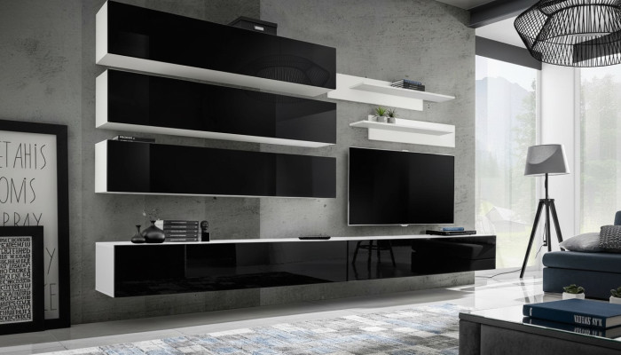 Set van 7 delen. Ontwerper woonkamer wandmeubel wandkast dressoir tv-standaard Nieuw