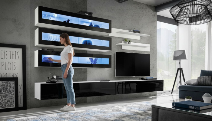 Wit luxe woonkamer wandmeubel meubels 3x wandkast tv-standaard