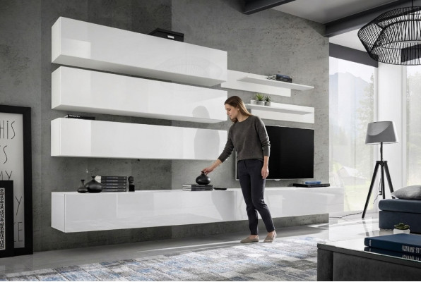 Designer woonkamer set wandplanken woonwand rek tv-standaard set 7-delig.