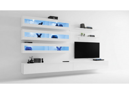 Garnituur 7-delige Woonkamerset in designer stijl met woonwand, tv-standaard en 2 muurrekken.