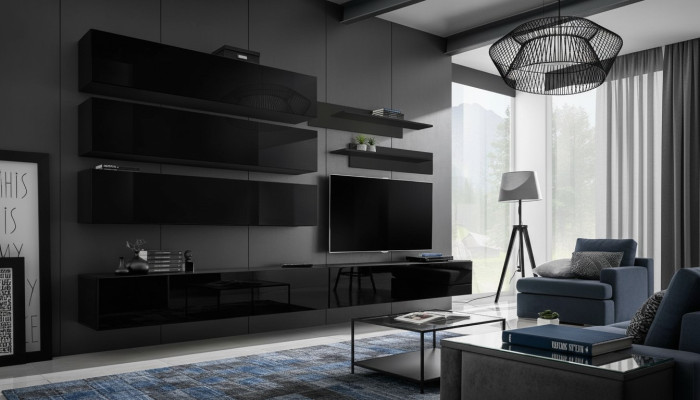 Ontwerp wandkast woonkamer houten inrichting muurrekken nieuw