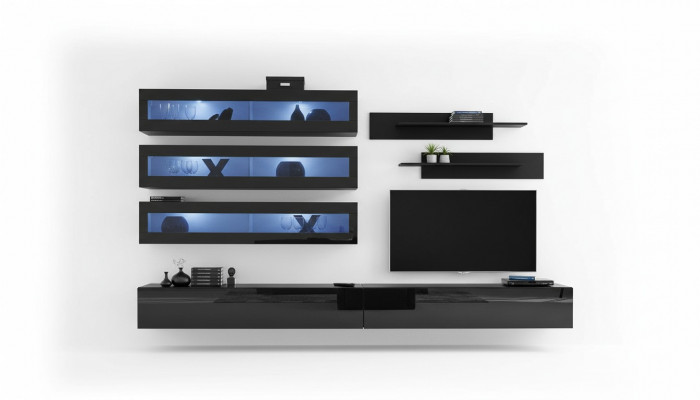 Woonkamerontwerp wandplank tv-standaard wandkast woonkamer hout inrichting nieuw.
