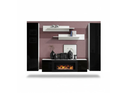 Tv-meubel met open haard woonkamer design wandplanken wandkast hout