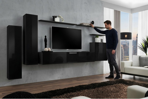 Complete set van 7 stuks Zwart woonkamer TV-standaard Woonkamer ontwerpwandscherm