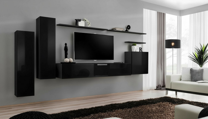 Complete set van 7 stuks Zwart woonkamer TV-standaard Woonkamer ontwerpwandscherm
