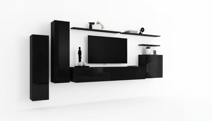 Complete set van 7 stuks Zwart woonkamer TV-standaard Woonkamer ontwerpwandscherm