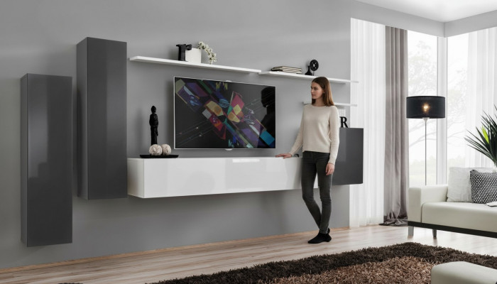 Wandmeubel Grijs Meubels Woonkamer Designer Luxe TV-standaard Hout Wandplank Compleet
