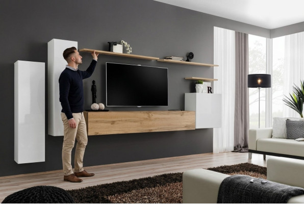 Designer woonwand wandplank set 7-delig luxe modern woonkamermeubilair.