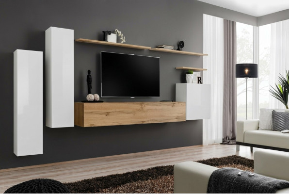 Designer woonwand wandplank set 7-delig luxe modern woonkamermeubilair.
