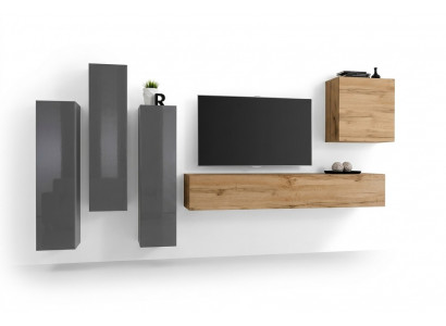 Modern woonwanden set 5-delig woonkamer grijs hout meubels kast tv-standaard nieuw