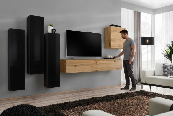 Zwart woonkamer compleet set dressoir RTV kast wandmeubel luxe meubels
