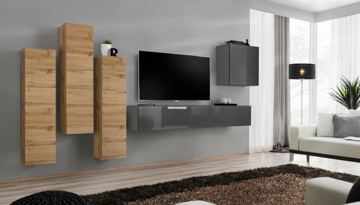 Luxe set woonwand 5-delig. Woonkamer inrichting rtv wandkast Grijs meubels