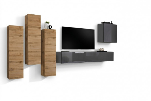 Luxe set woonwand 5-delig. Woonkamer inrichting rtv wandkast Grijs meubels