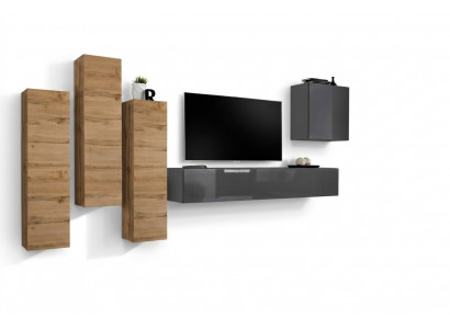 Luxe set woonwand 5-delig. Woonkamer inrichting rtv wandkast Grijs meubels
