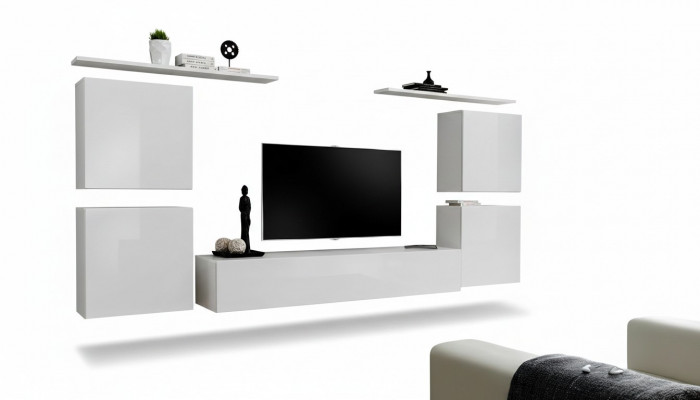 Compleet set van 7 stuks witte woonwand luxe inrichting modern tv-standaard