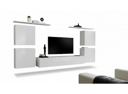 Compleet set van 7 stuks witte woonwand luxe inrichting modern tv-standaard