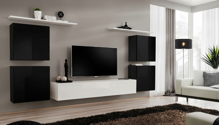 Moderne complete woonkamer inrichting luxe wandkast wandplank