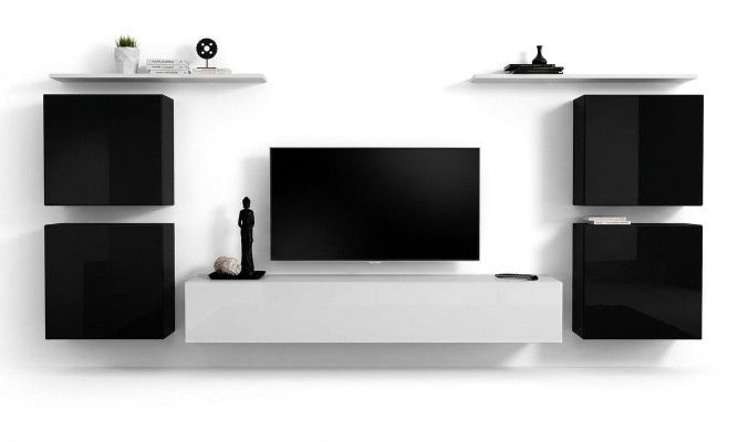 Moderne complete woonkamer inrichting luxe wandkast wandplank