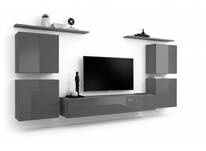 Grijze muur woonwand woonkamer meubilair luxe tv-standaard wandplank kast plank nieuw