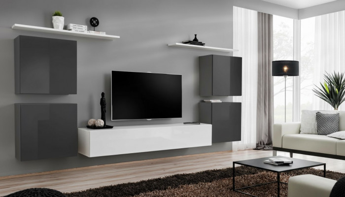 Woonkamer wit Woonkamer set Wandplank TV-standaard Houten meubels 2x Vitrine Woonkamer