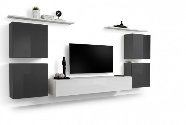 Woonkamer wit Woonkamer set Wandplank TV-standaard Houten meubels 2x Vitrine Woonkamer