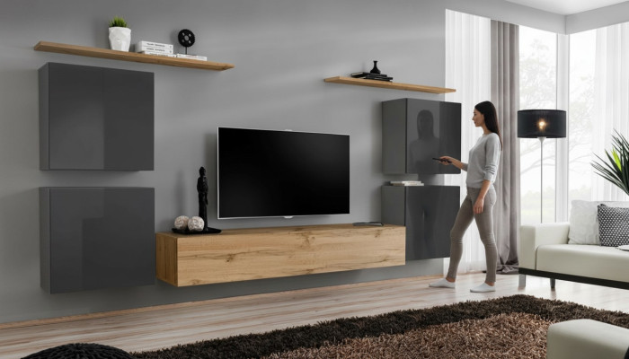 Luxe wandmeubel compleet 7-delig ontwerp wandplank woonkamer bruin tv-standaard