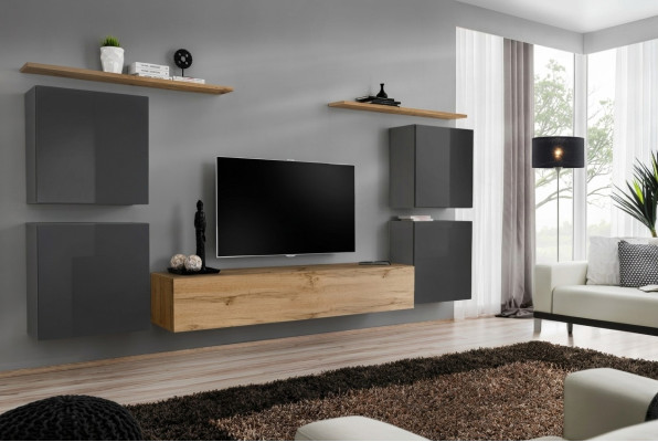 Luxe wandmeubel compleet 7-delig ontwerp wandplank woonkamer bruin tv-standaard