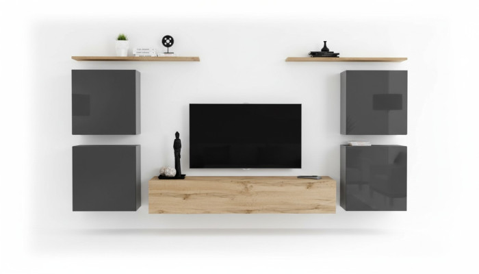 Luxe wandmeubel compleet 7-delig ontwerp wandplank woonkamer bruin tv-standaard