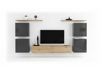 Luxe wandmeubel compleet 7-delig ontwerp wandplank woonkamer bruin tv-standaard