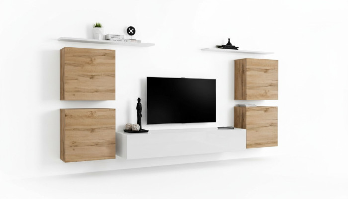 Luxe woonkamer rtv woonwand wandkast plank tv houten wandrekken nieuw