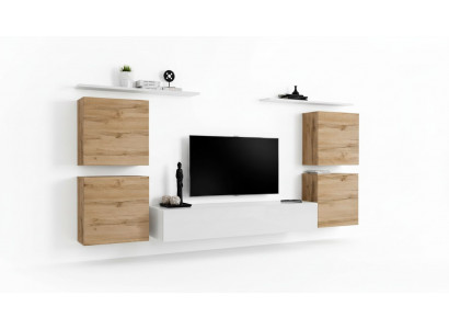 Luxe woonkamer rtv woonwand wandkast plank tv houten wandrekken nieuw