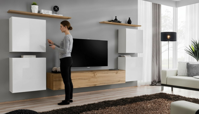 Set van 7 luxe nieuwe woonkamer meubels Bruin TV-standaard Wandkast Hout.