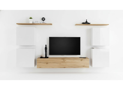 Set van 7 luxe nieuwe woonkamer meubels Bruin TV-standaard Wandkast Hout.