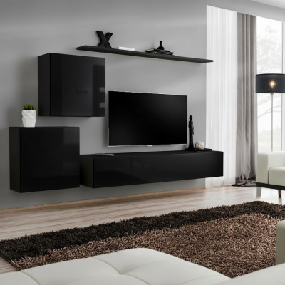 Woonkamermeubel Woonkamer Set Zwart Dressoir Wandplanken 4-delig Set Wandkast