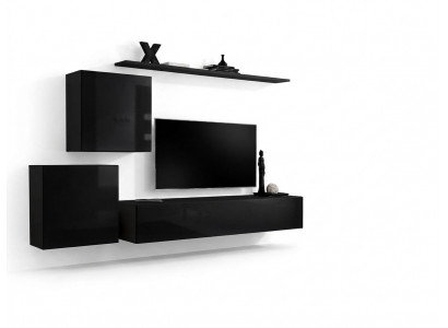 Woonkamermeubel Woonkamer Set Zwart Dressoir Wandplanken 4-delig Set Wandkast