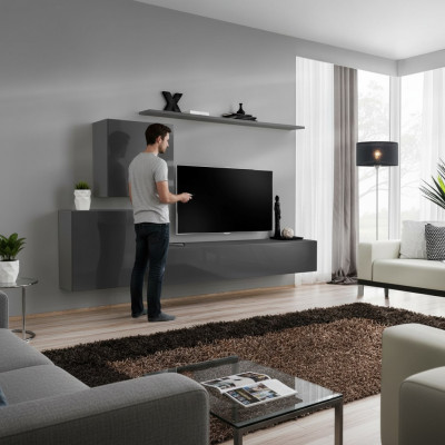 Woonkamer Moderne Stijl Woonkamerset 4-Delig Set Dressoir Grijs Wandplank Nieuw