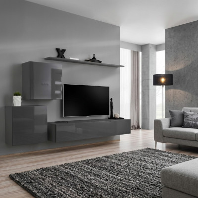 Woonkamer Moderne Stijl Woonkamerset 4-Delig Set Dressoir Grijs Wandplank Nieuw