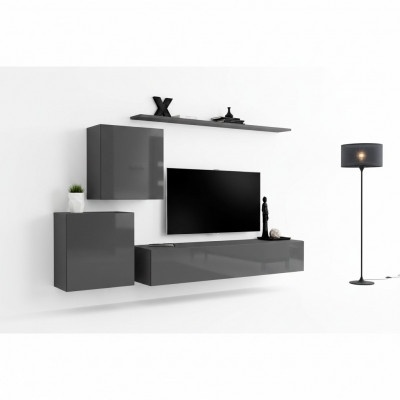 Woonkamer Moderne Stijl Woonkamerset 4-Delig Set Dressoir Grijs Wandplank Nieuw