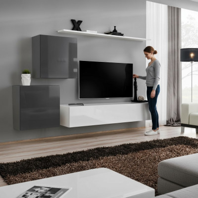 Woonkamermeubel Woonkamerset 4-delig Stijl Modern TV-meubel Wandplank Wit Wandkast