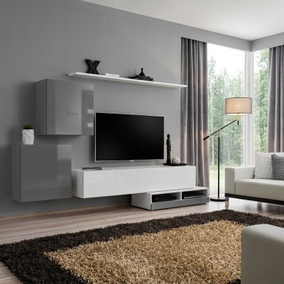 Woonkamermeubel Woonkamerset 4-delig Stijl Modern TV-meubel Wandplank Wit Wandkast