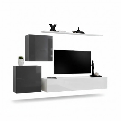 Woonkamermeubel Woonkamerset 4-delig Stijl Modern TV-meubel Wandplank Wit Wandkast