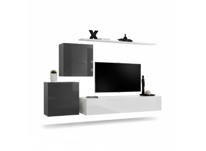 Woonkamermeubel Woonkamerset 4-delig Stijl Modern TV-meubel Wandplank Wit Wandkast