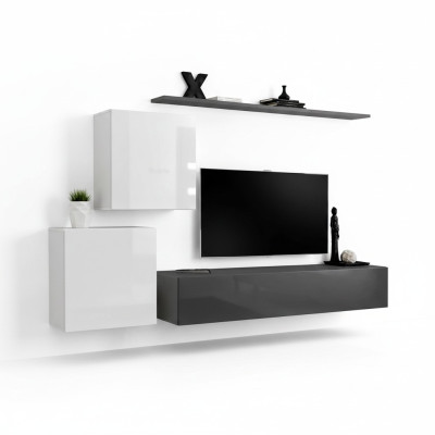 Wandmeubel woonkamerset grijs dressoir wandrek 4-delig set designhout nieuw