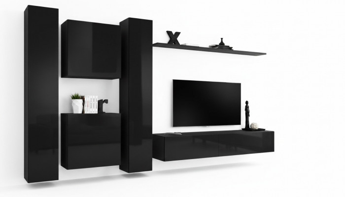 Zwart woonwand tv-standaard luxe woonkamer meubilair compleet set 6-delig modern.
