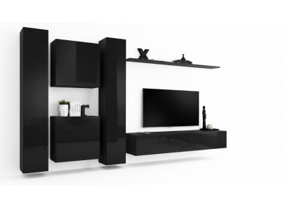 Zwart woonwand tv-standaard luxe woonkamer meubilair compleet set 6-delig modern.