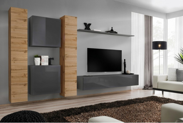 Designer woonwand muurplanken houten meubels woonkamer luxe houten meubelen stijl modern